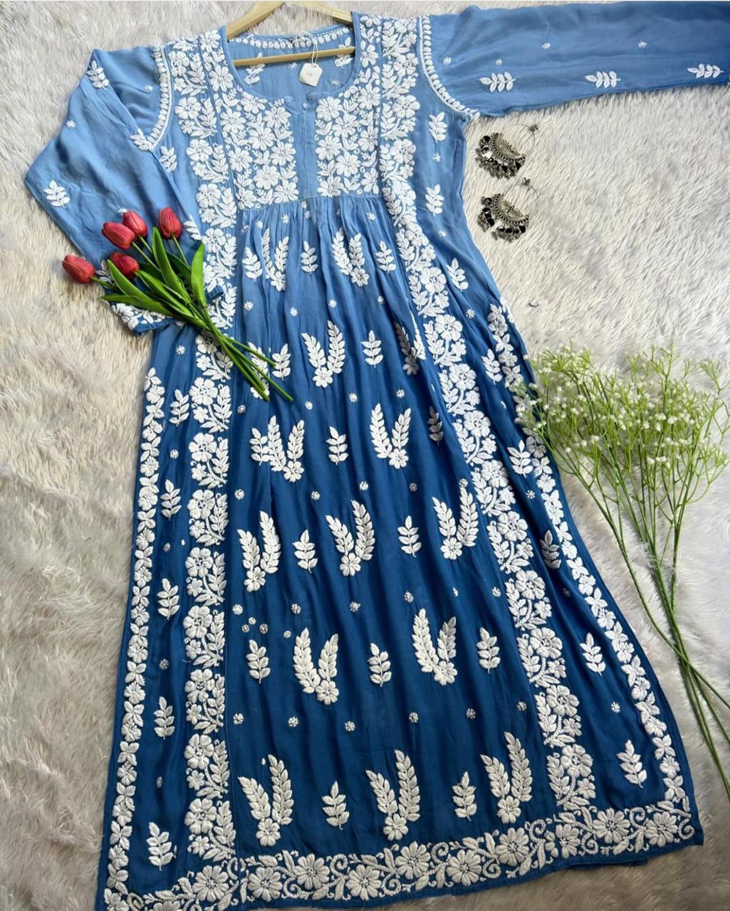 TABARRUK 3D Work Chikan Kurti for Women-Red Color